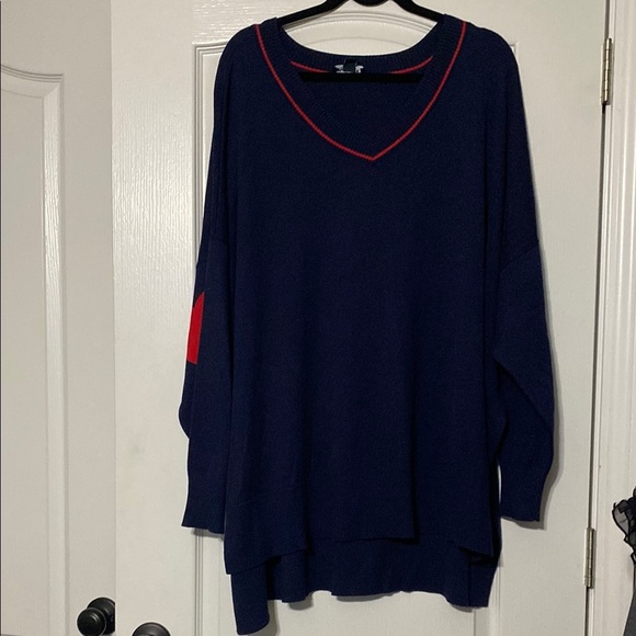 Studio Park Navy Blue V-Neck Sweater with Red Accents Women’s Size 4X - Picture 1 of 2